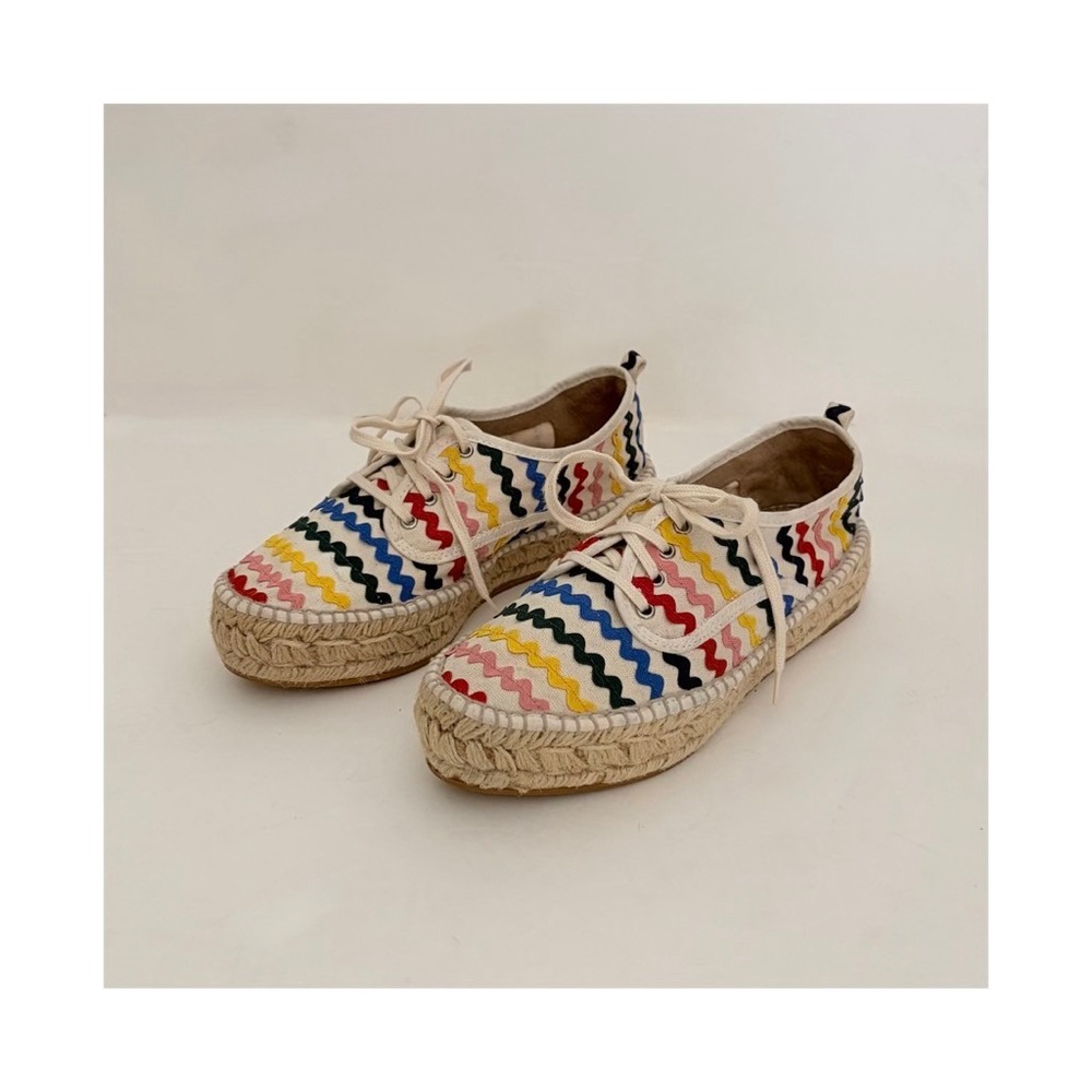 LOEFFLER RANDALL Alfie Espadrilles Colorful Ric-Rac Trims Lace Up Euro Size 37
